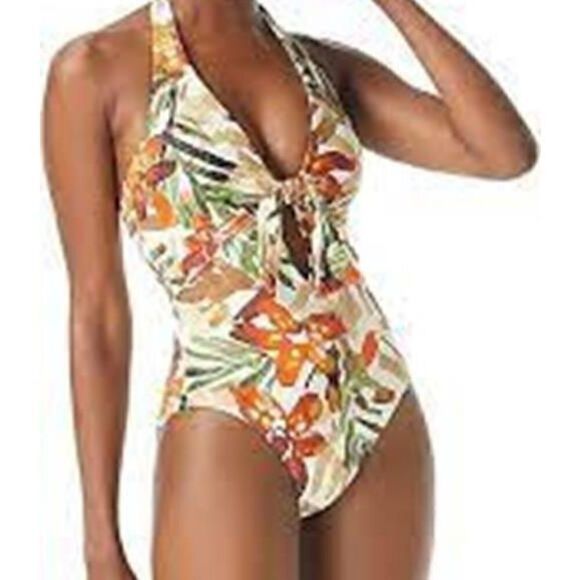 550 Vince Camuto womens Seychelles Floral Tie Front Halter One-piece MULTI sz 10 - Picture 1 of 1